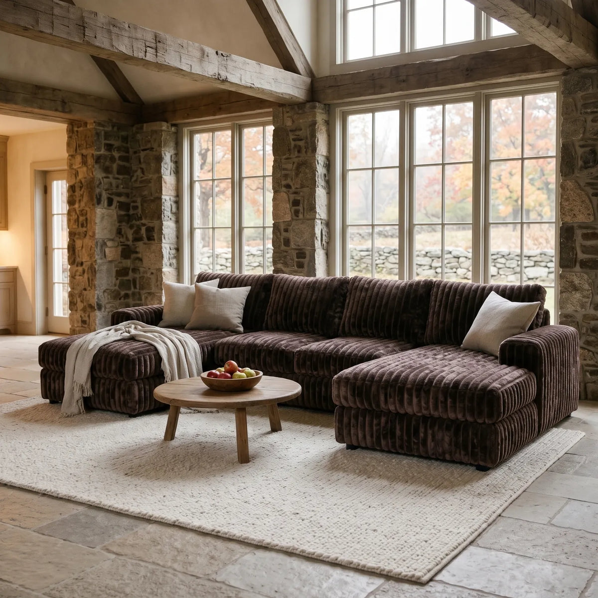 Three-Piece Double Chaise Sectional - Minky Mocha - hero