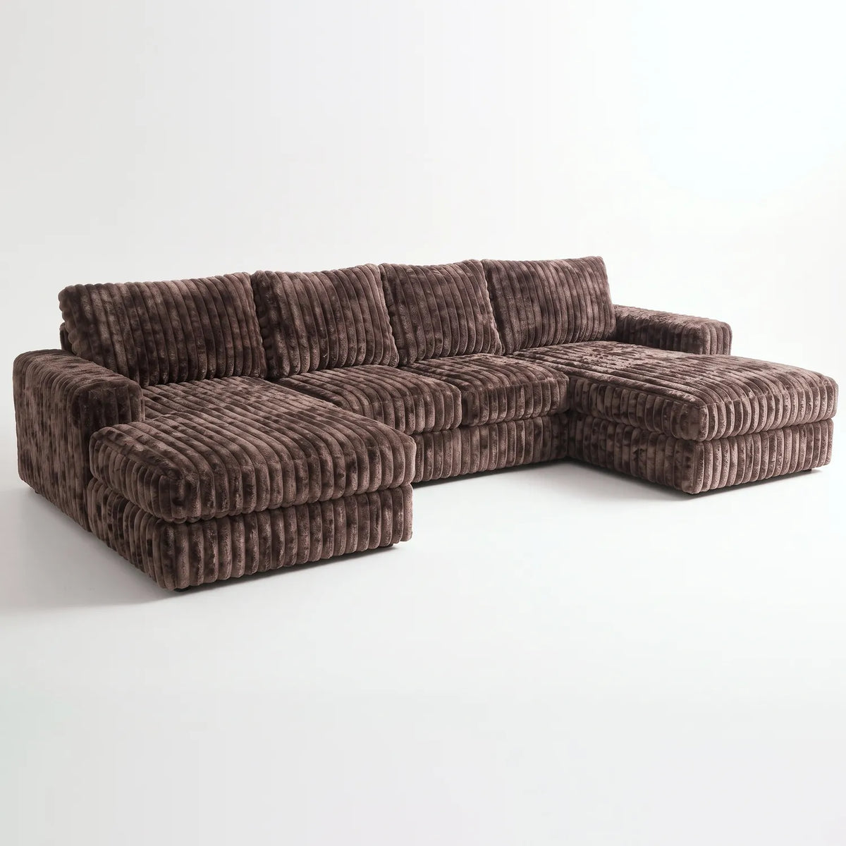 Three-Piece Double Chaise Sectional - Minky Mocha - studio photo on white #vera_main