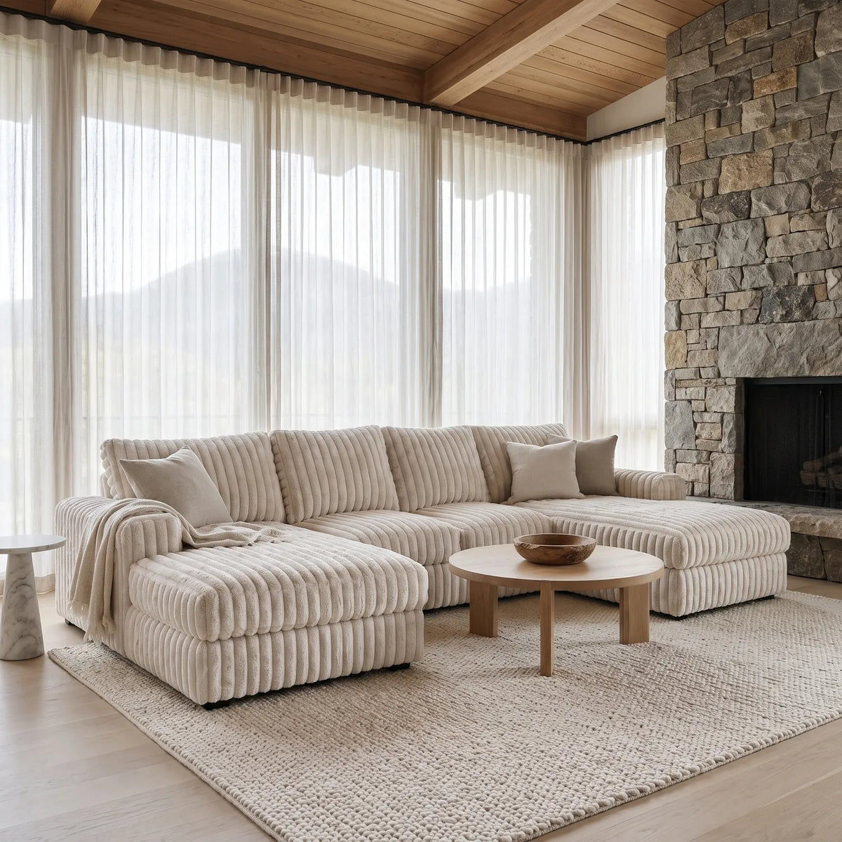 Three-Piece Double Chaise Sectional - Minky Sand - hero