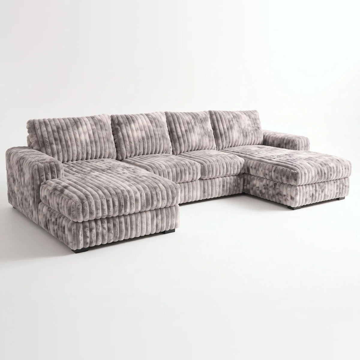 Three-Piece Double Chaise Sectional - Minky Stone - studio photo on white #vera_main