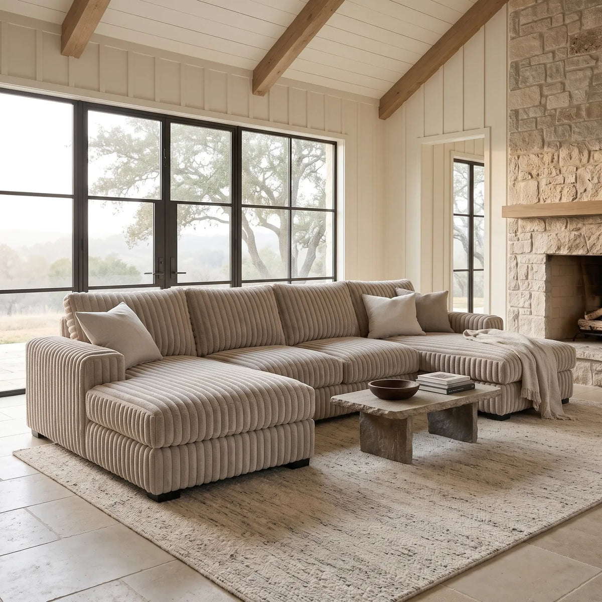 Three-Piece Double Chaise Sectional - Minky Toast Oversized - hero