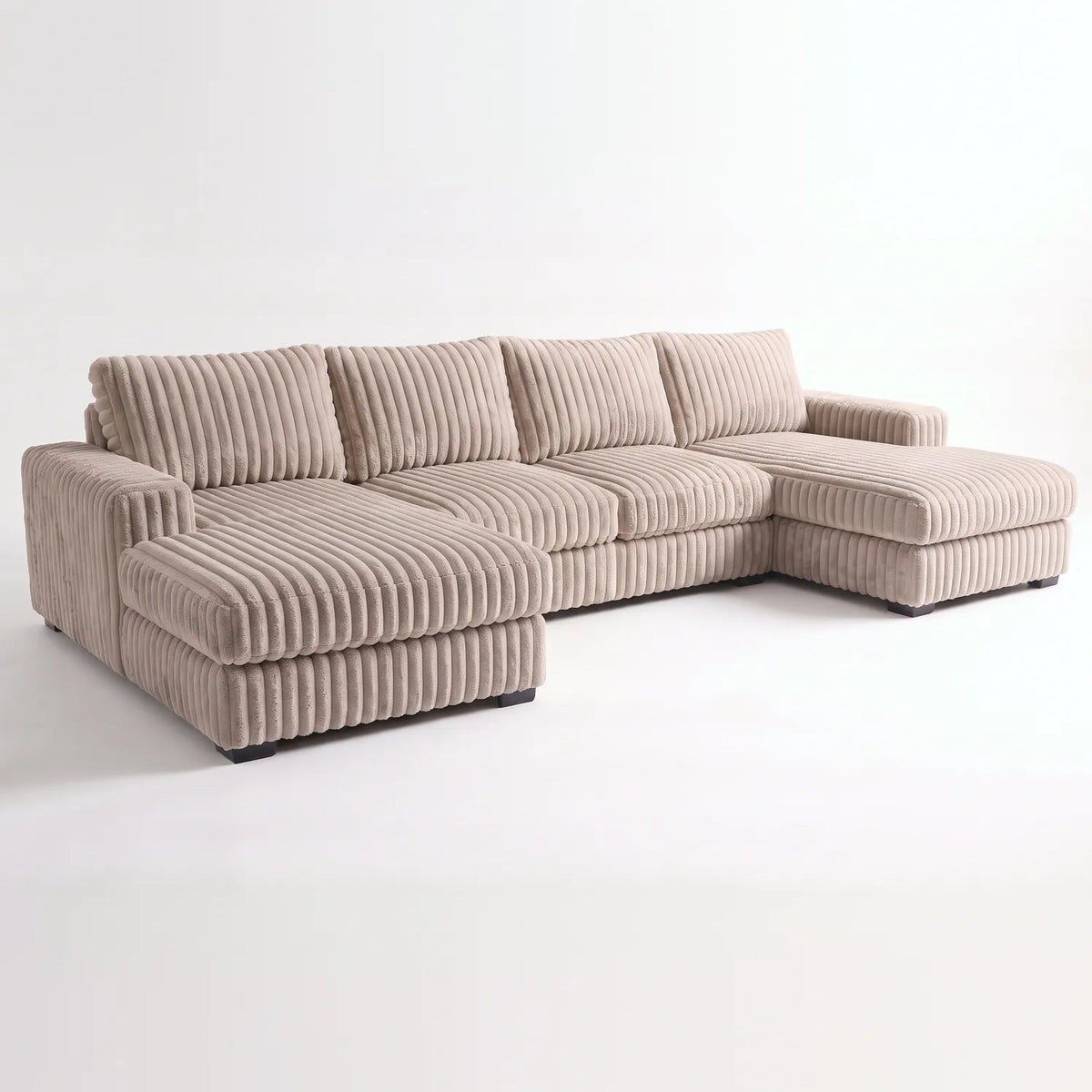 Three-Piece Double Chaise Sectional - Minky Toast Oversized - studio photo on white #vera_main