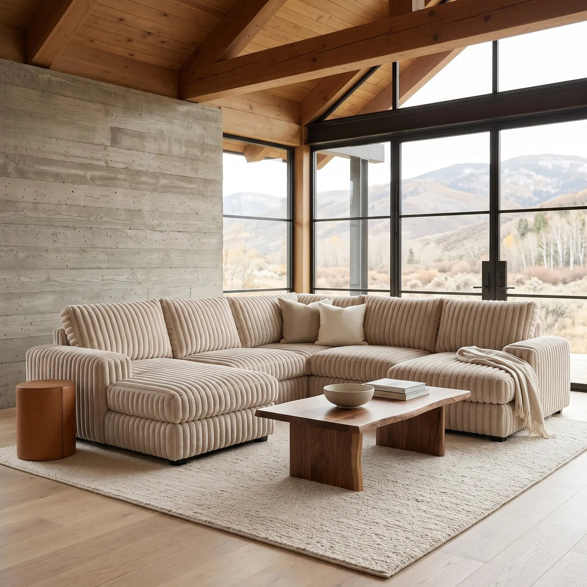 Three-Piece Double Chaise Sectional - Minky Toast - hero