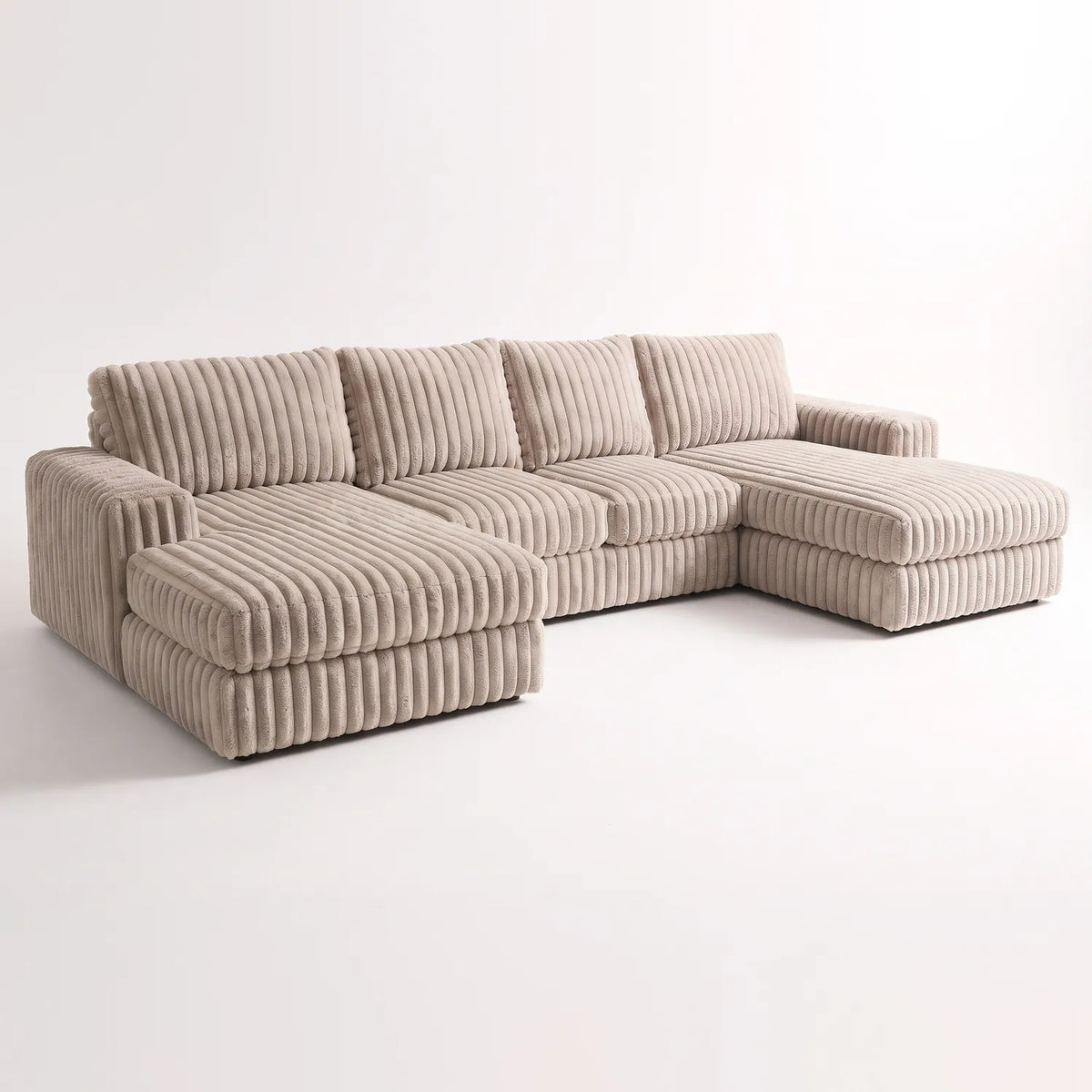 Three-Piece Double Chaise Sectional - Minky Toast - studio photo on white #vera_main