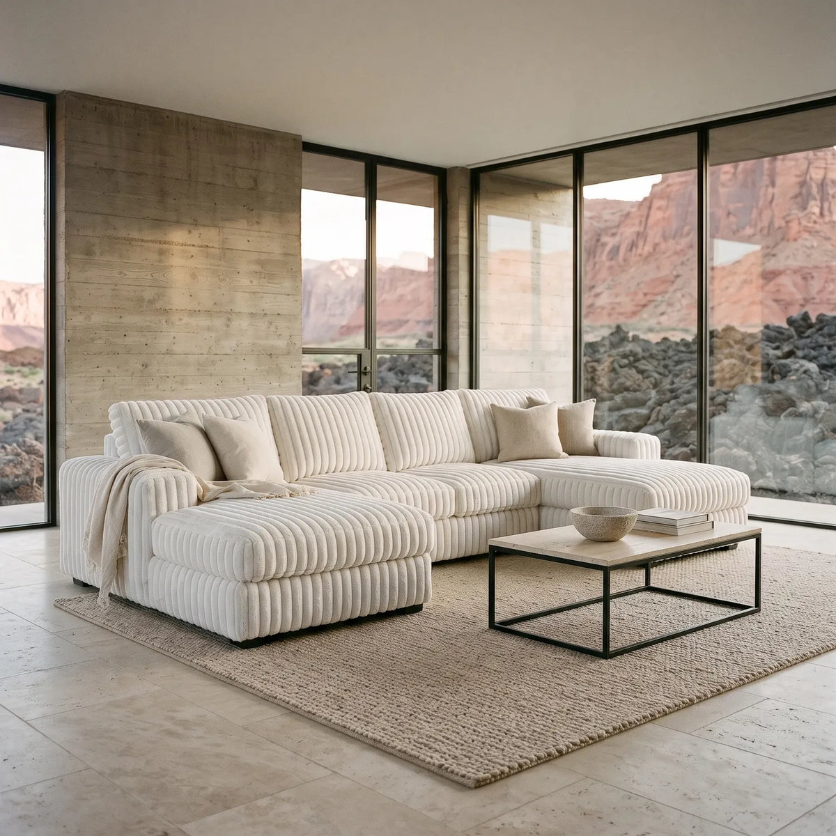 Three-Piece Double Chaise Sectional - Minky White - hero