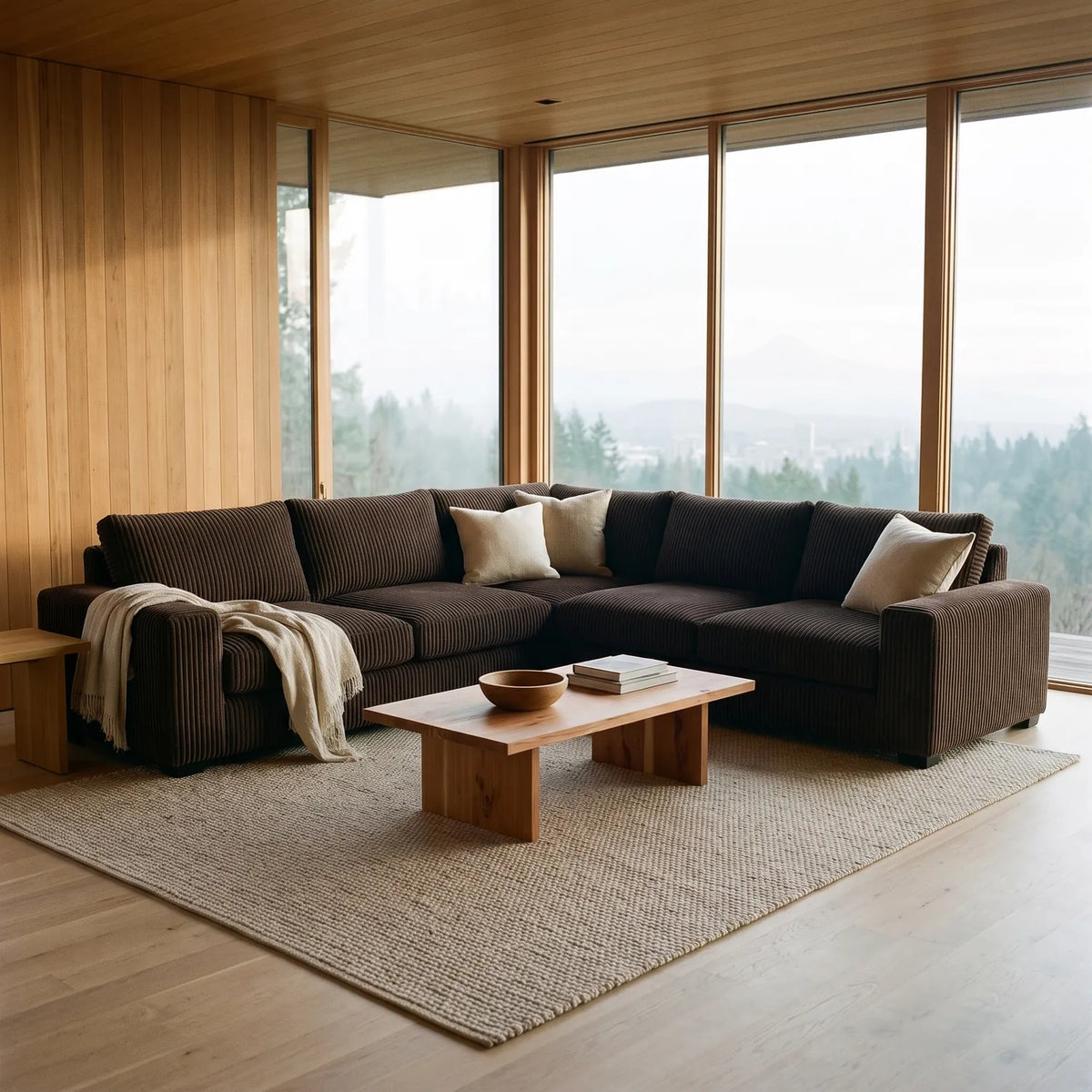 Three-Piece L-Shaped Sectional - Mini Minky Chocolate Oversized - hero