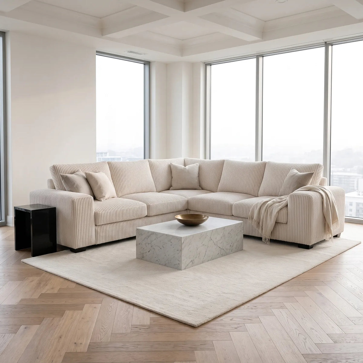 Three-Piece L-Shaped Sectional - Mini Minky White - hero