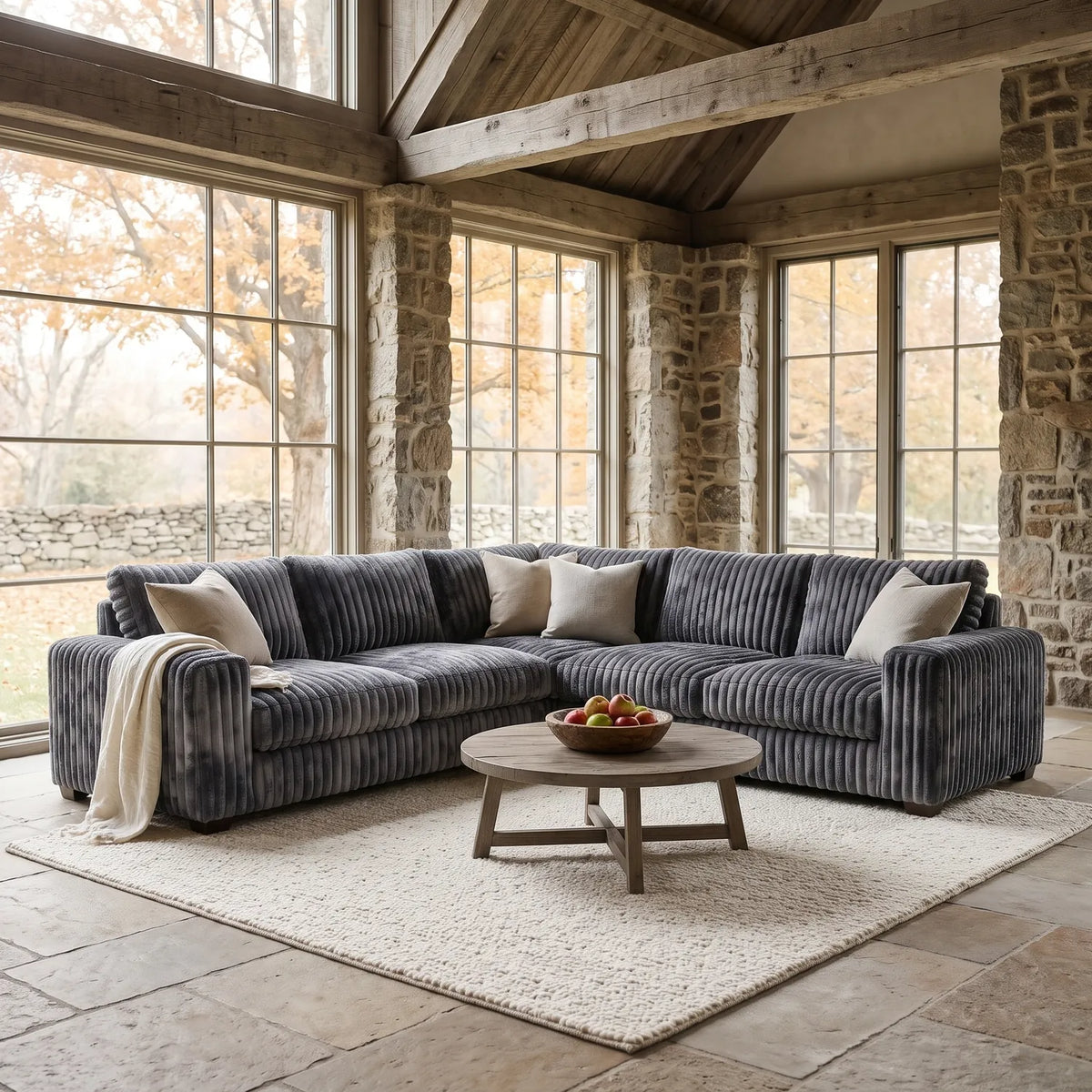 Three-Piece L-Shaped Sectional - Minky Charcoal Oversized - hero