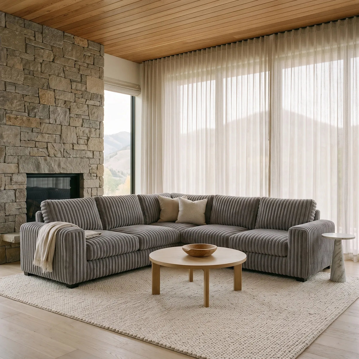 Three-Piece L-Shaped Sectional - Minky Grey Oversized - hero