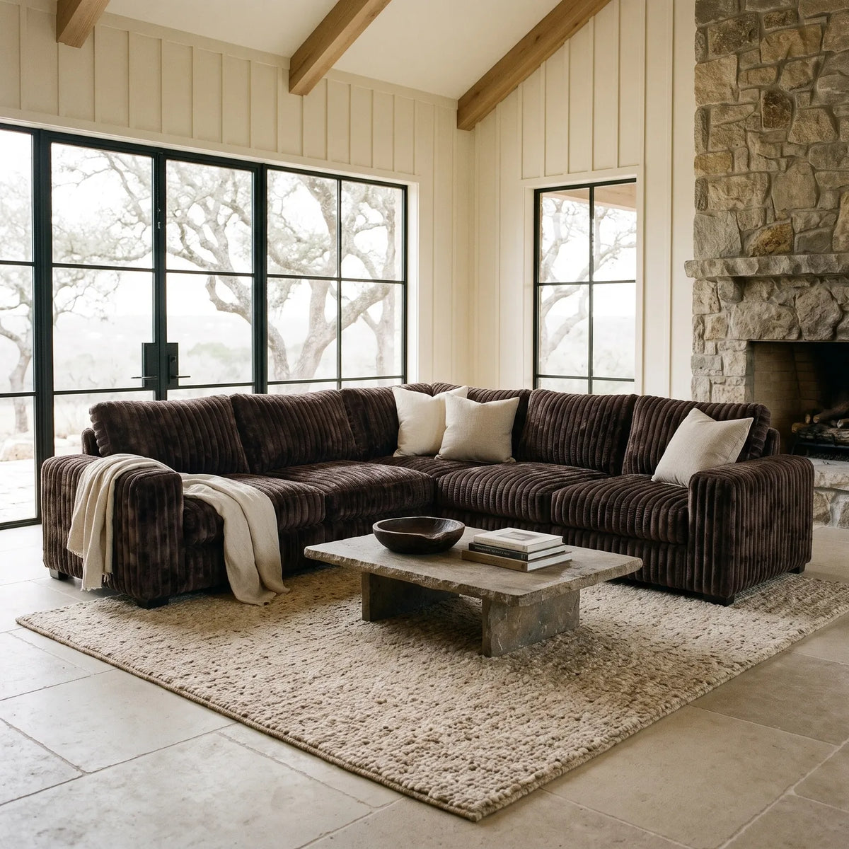 Three-Piece L-Shaped Sectional - Minky Mocha Oversized - hero