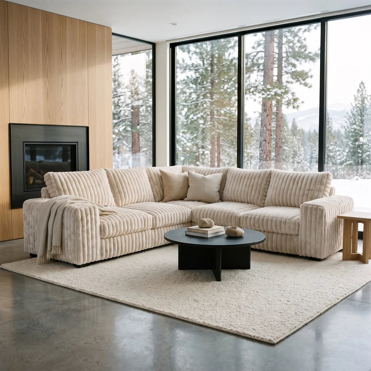 Three-Piece L-Shaped Sectional - Minky Sand - hero
