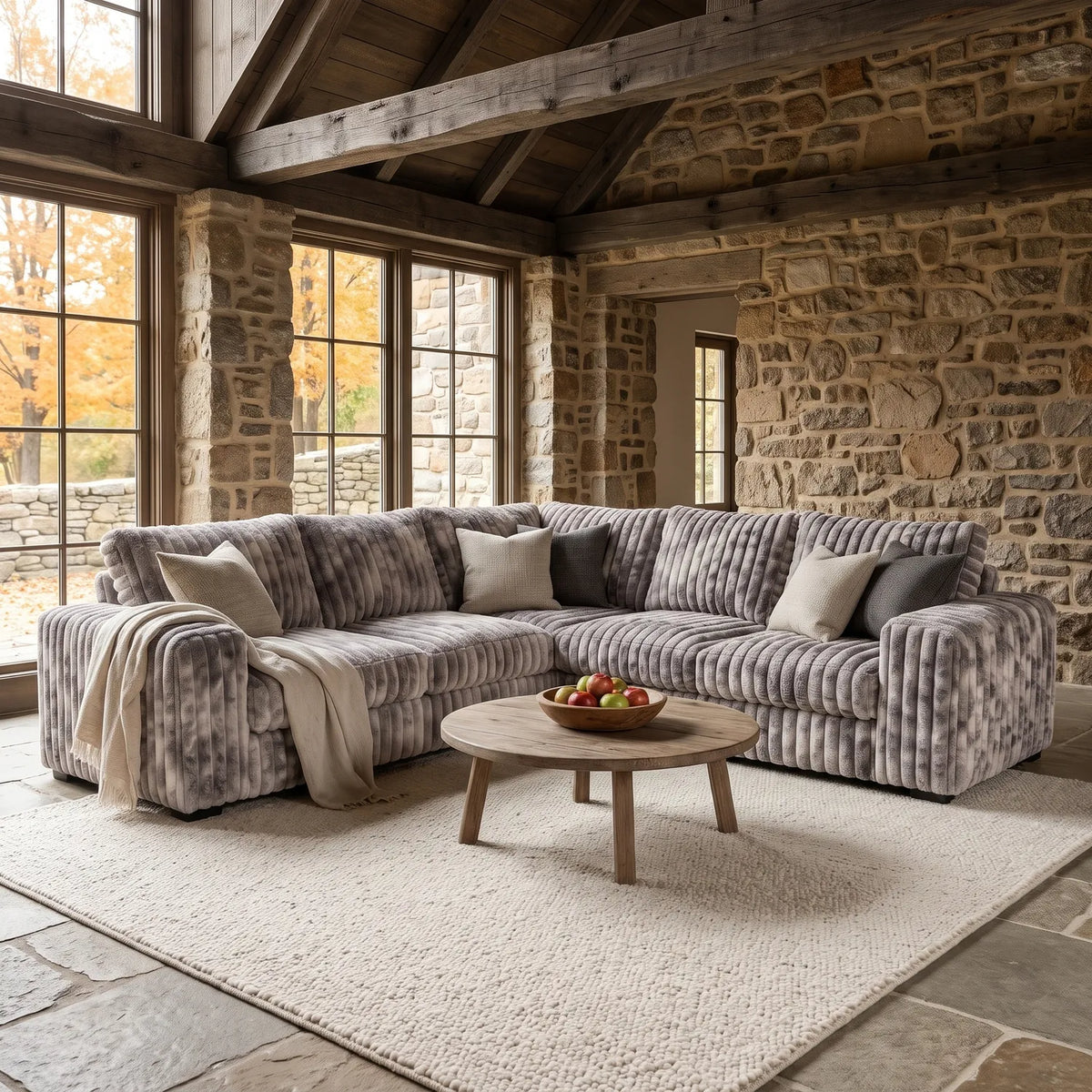 Three-Piece L-Shaped Sectional - Minky Stone - hero