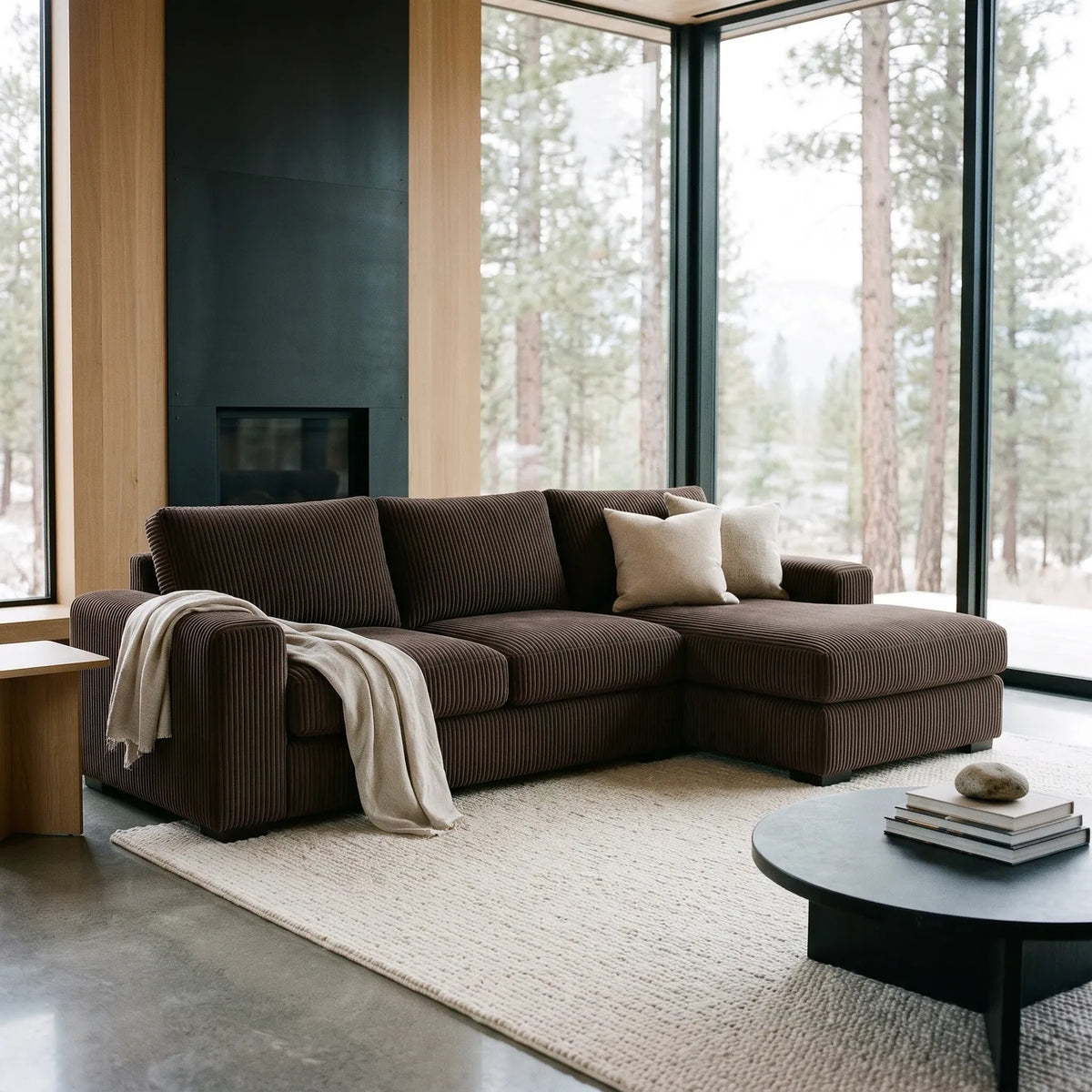 Two-Piece Chaise Sectional - Mini Minky Chocolate Oversized - hero #Orientation_Right-Hand Facing