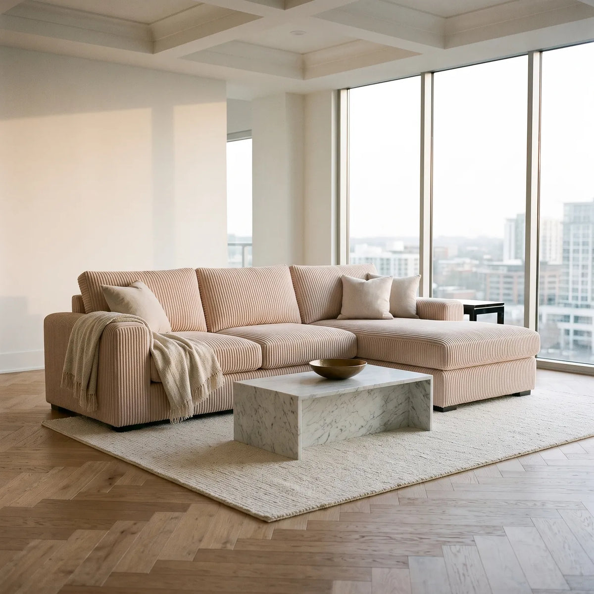 Two-Piece Chaise Sectional - Mini Minky Cream - hero #Orientation_Right-Hand Facing