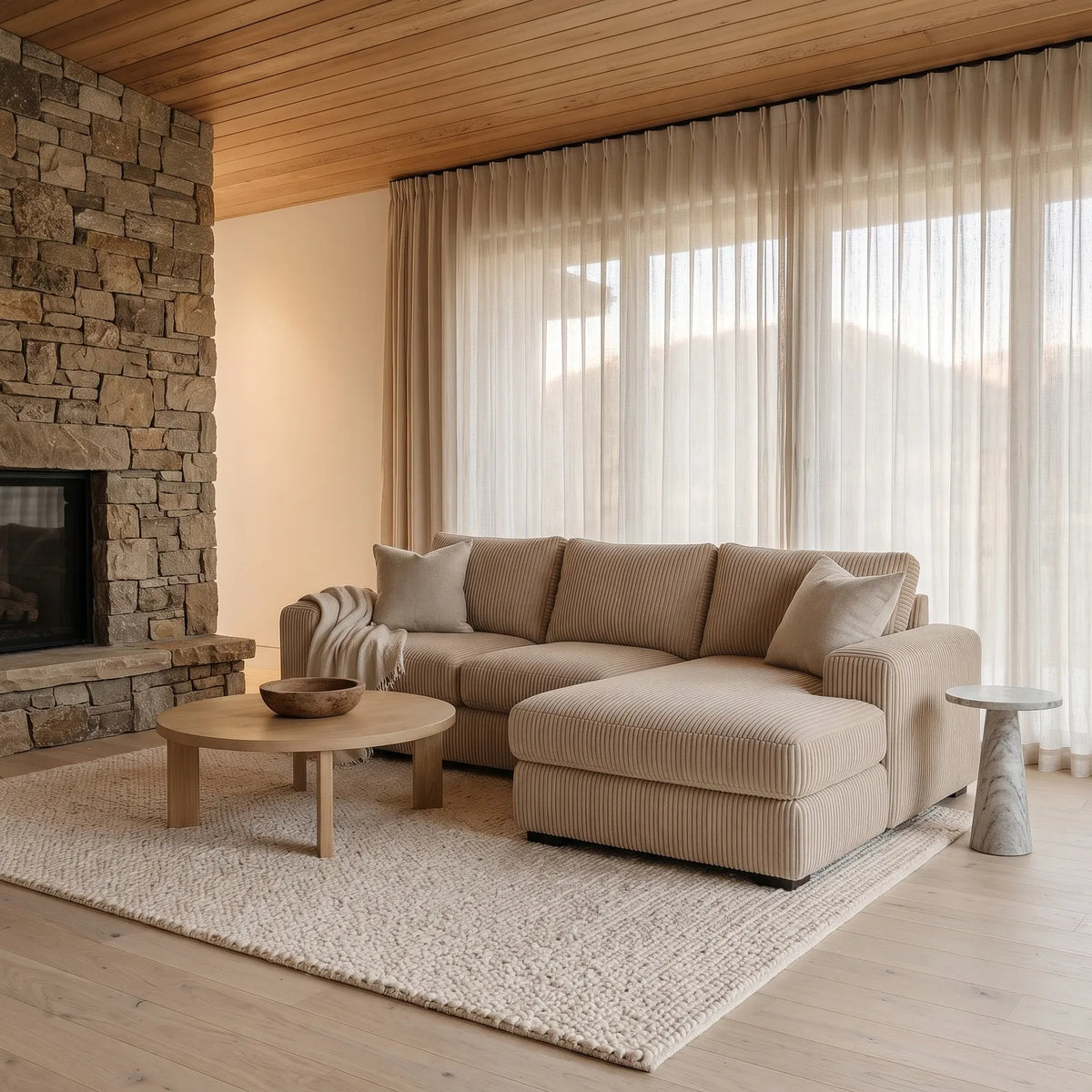 Two-Piece Chaise Sectional - Mini Minky Toast - hero #Orientation_Right-Hand Facing