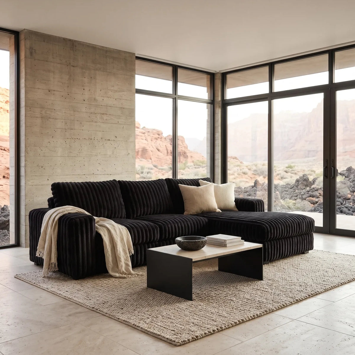 Two-Piece Chaise Sectional - Minky Black Oversized - hero #Orientation_Right-Hand Facing