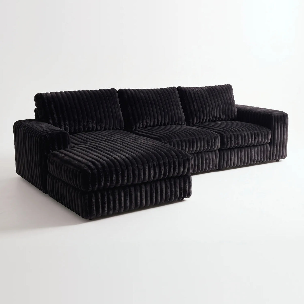Two-Piece Chaise Sectional - Minky Black Oversized - studio photo on white #Orientation_Left-Hand Facing