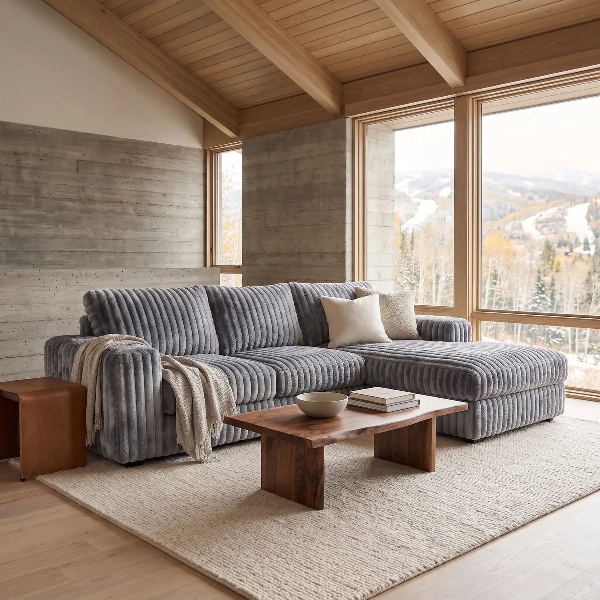 Two-Piece Chaise Sectional - Minky Charcoal Oversized - hero #Orientation_Right-Hand Facing
