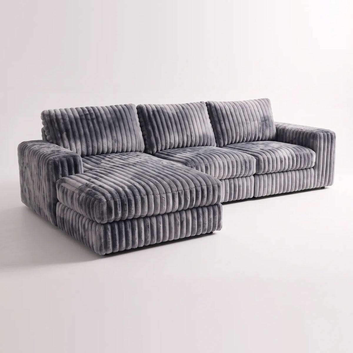 Two-Piece Chaise Sectional - Minky Charcoal Oversized - studio photo on white #Orientation_Left-Hand Facing