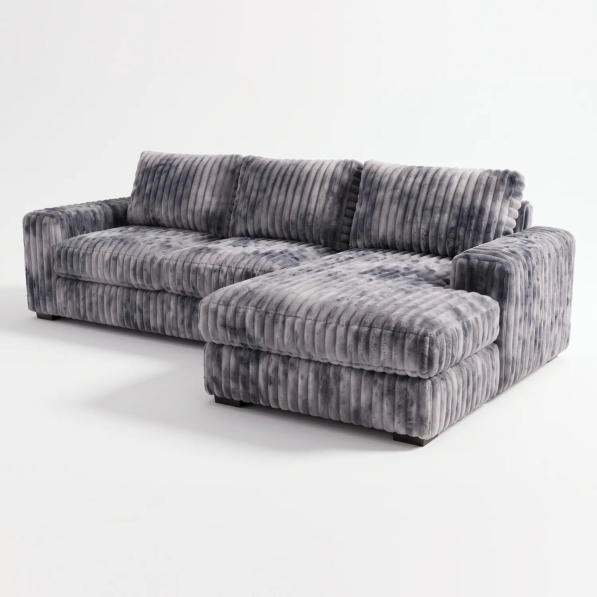 Two-Piece Chaise Sectional - Minky Charcoal - studio photo on white #Orientation_Right-Hand Facing #vera_main