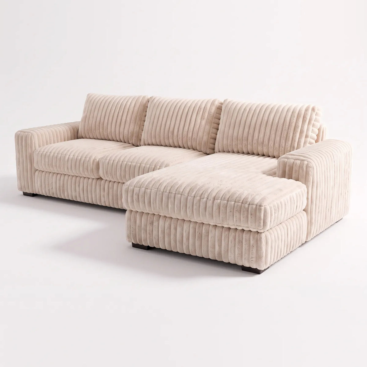 Two-Piece Chaise Sectional - Minky Cream - studio photo on white #Orientation_Right-Hand Facing #vera_main