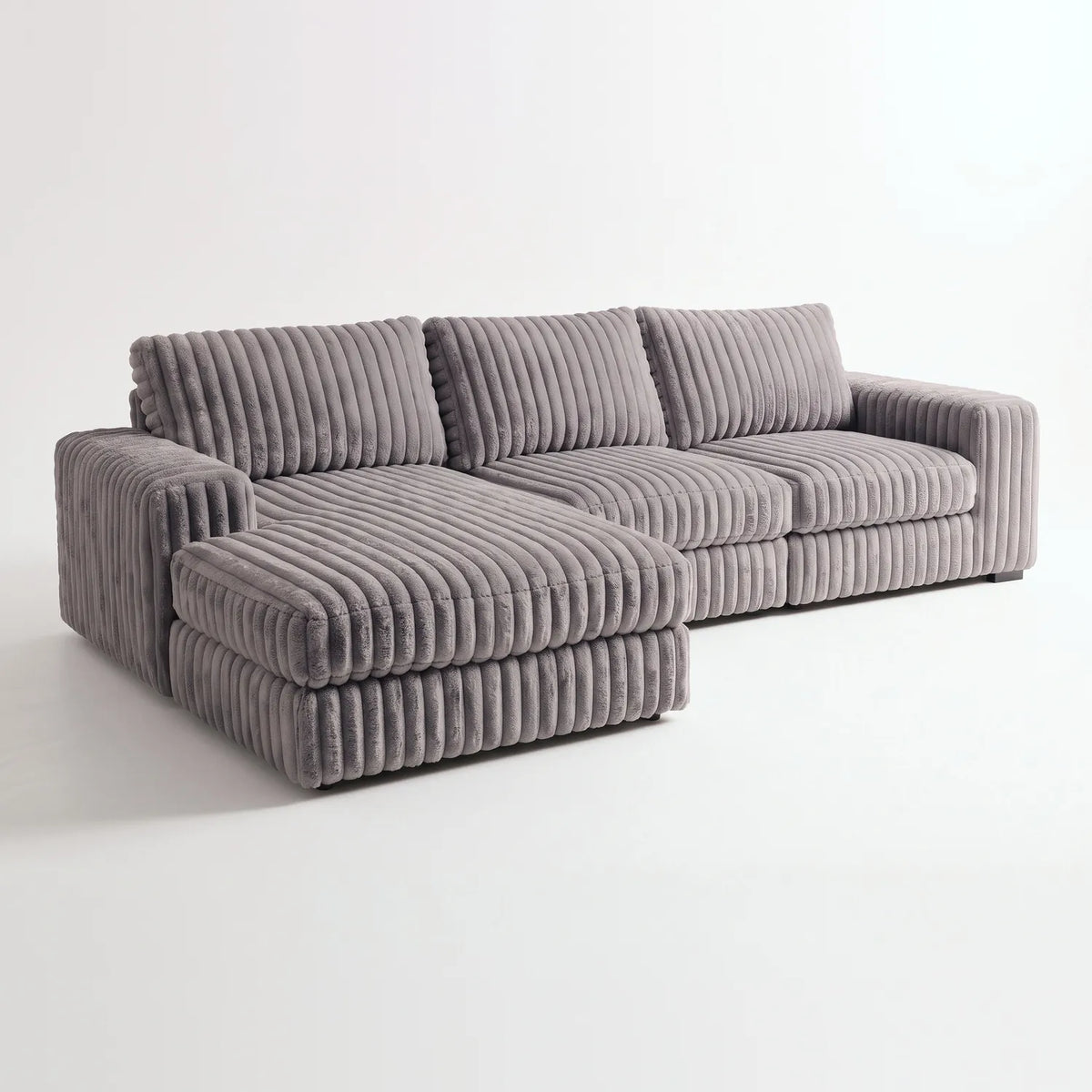 Two-Piece Chaise Sectional - Minky Grey Oversized - studio photo on white #Orientation_Left-Hand Facing
