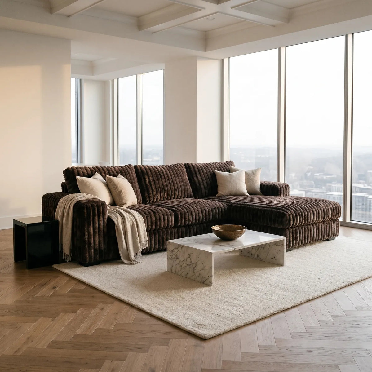 Two-Piece Chaise Sectional - Minky Mocha Oversized - hero #Orientation_Right-Hand Facing