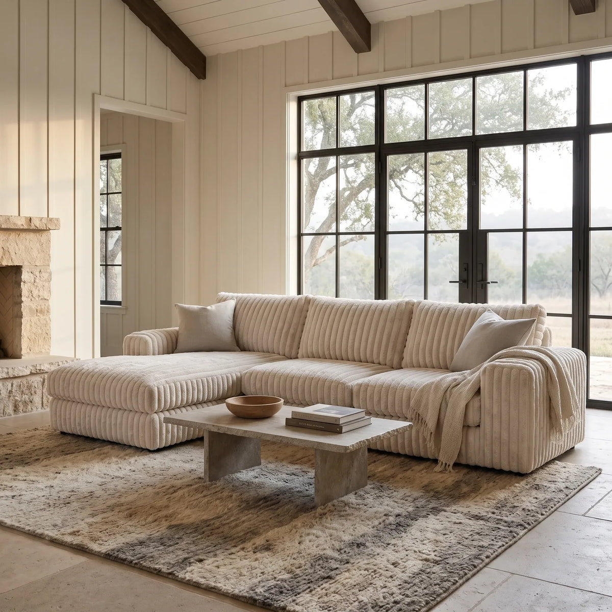 Two-Piece Chaise Sectional - Minky Sand Oversized - hero #Orientation_Left-Hand Facing