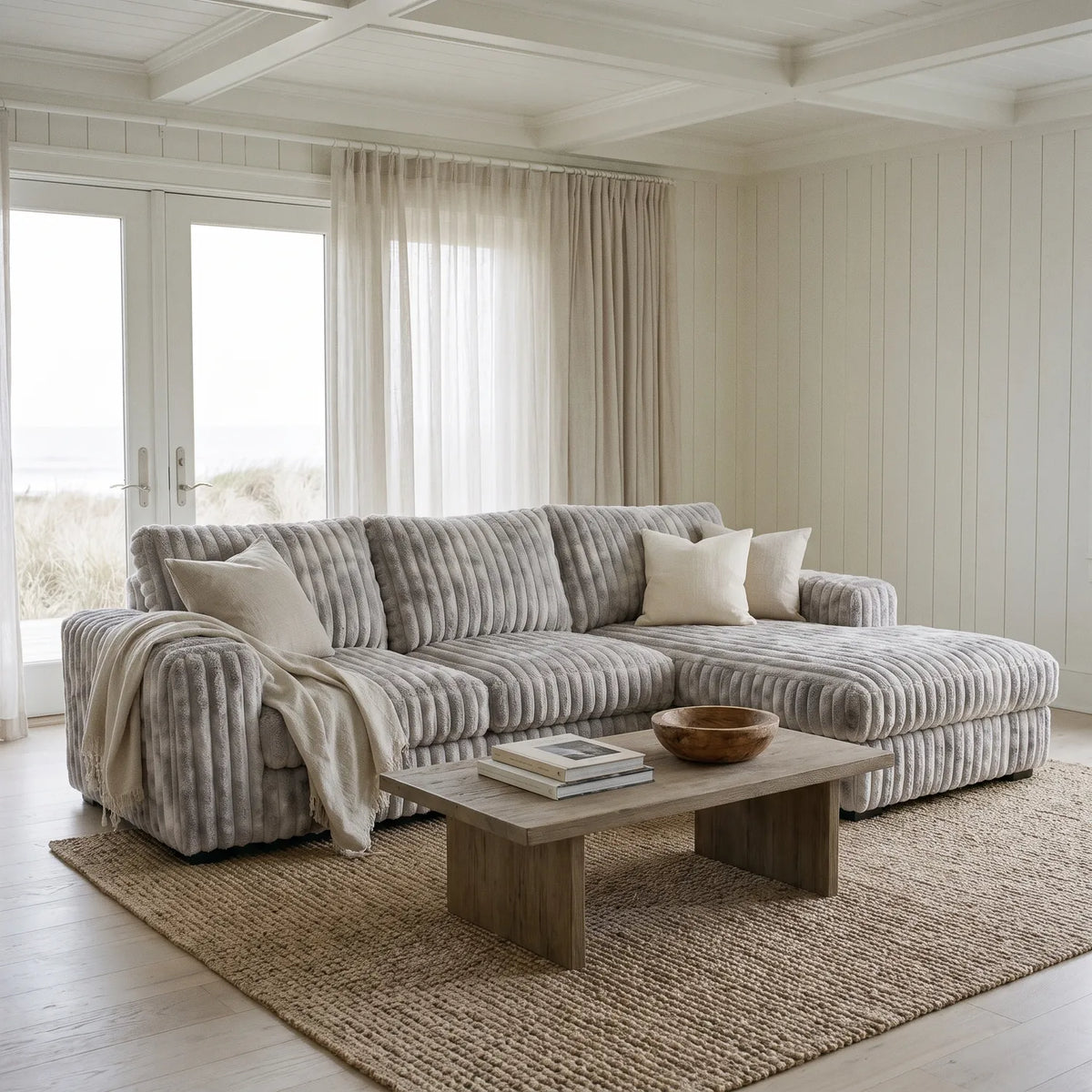 Two-Piece Chaise Sectional - Minky Stone Oversized - hero #Orientation_Right-Hand Facing