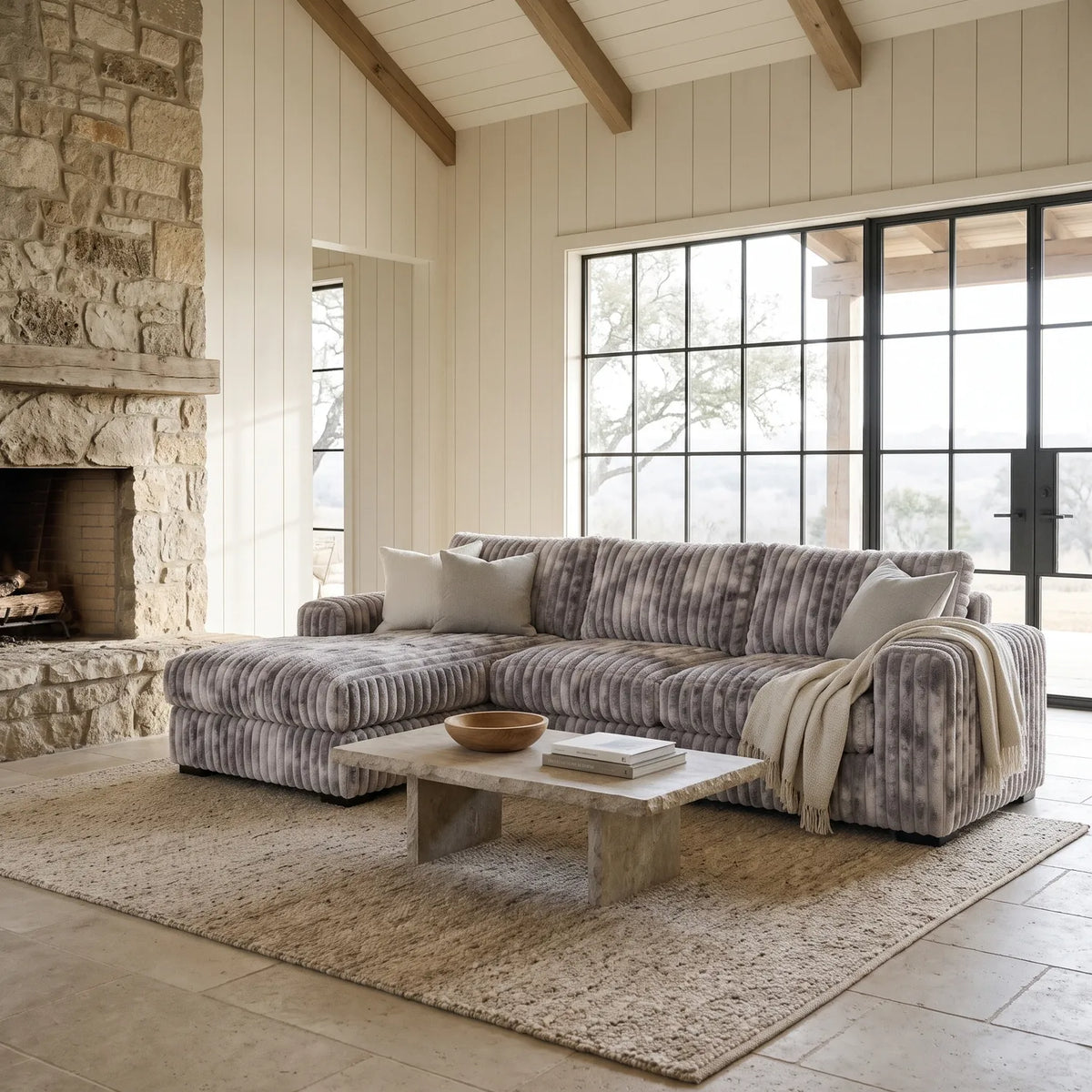 Two-Piece Chaise Sectional - Minky Stone - hero #Orientation_Left-Hand Facing