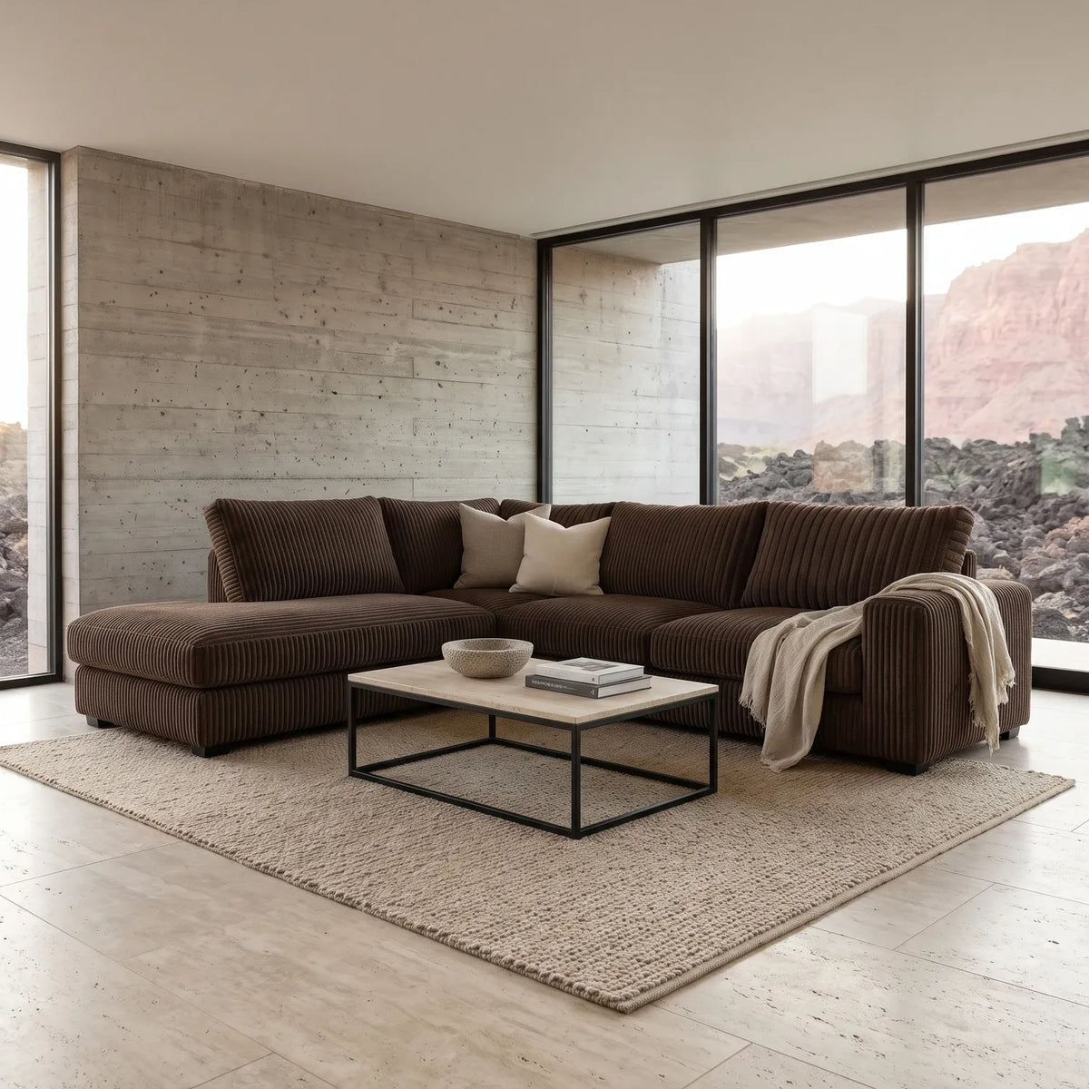 Two-Piece Infinity Sectional - Mini Minky Chocolate Oversized - hero #Orientation_Left-Hand Facing