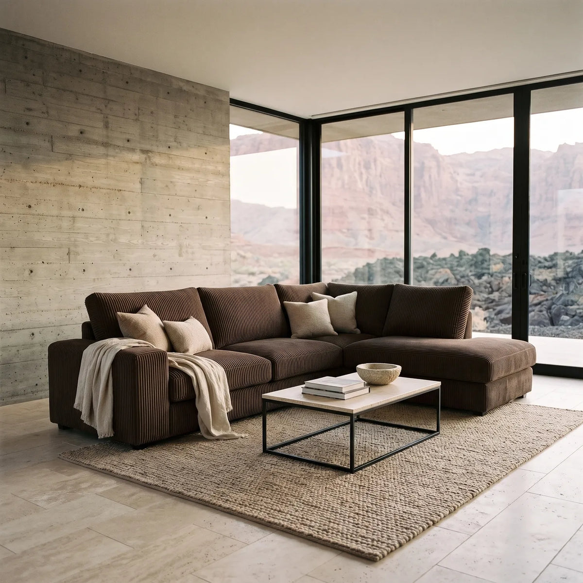 Two-Piece Infinity Sectional - Mini Minky Chocolate Oversized - hero #Orientation_Right-Hand Facing