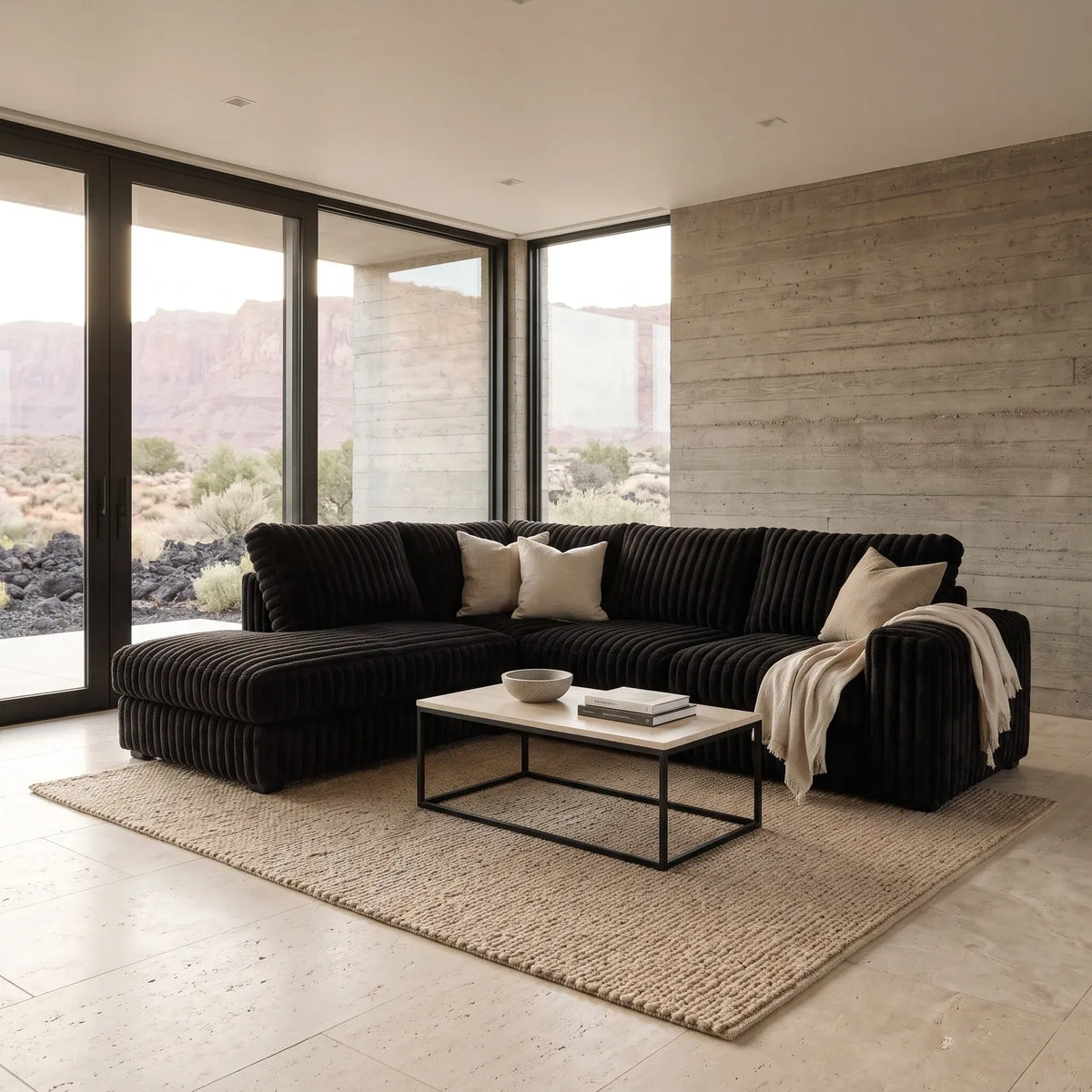 Two-Piece Infinity Sectional - Minky Black - hero #Orientation_Left-Hand Facing