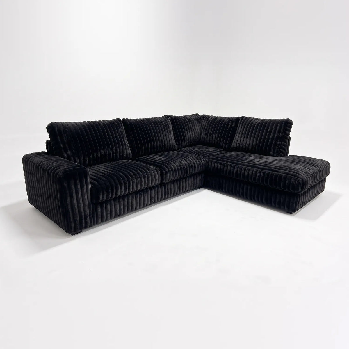 Two-Piece Infinity Sectional - Minky Black - studio photo on white #Orientation_Right-Hand Facing #vera_main