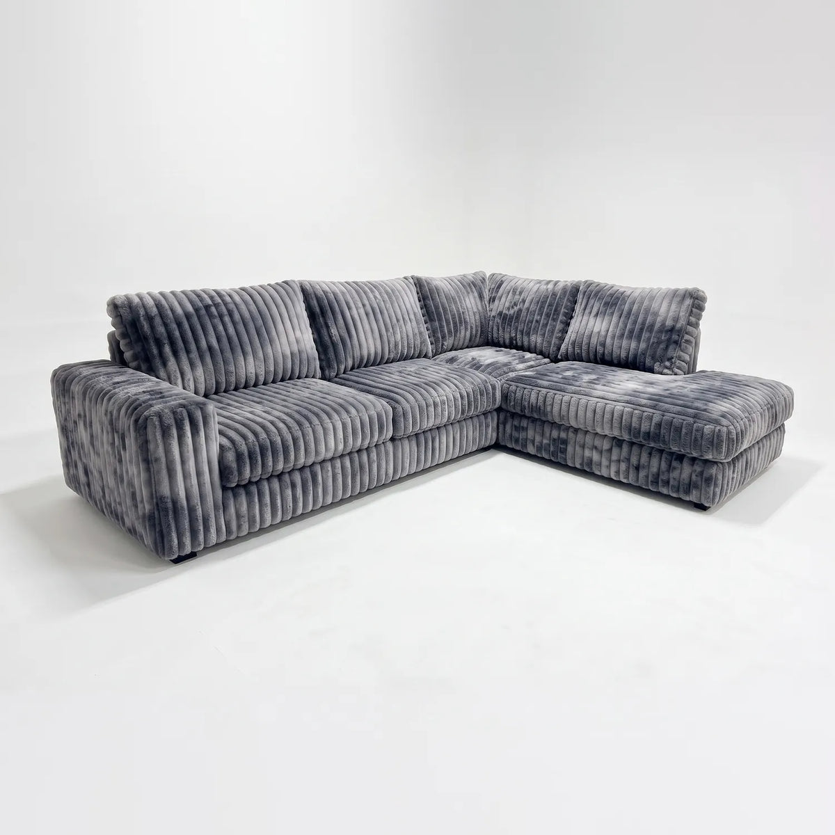 Two-Piece Infinity Sectional - Minky Charcoal - studio photo on white #Orientation_Right-Hand Facing #vera_main