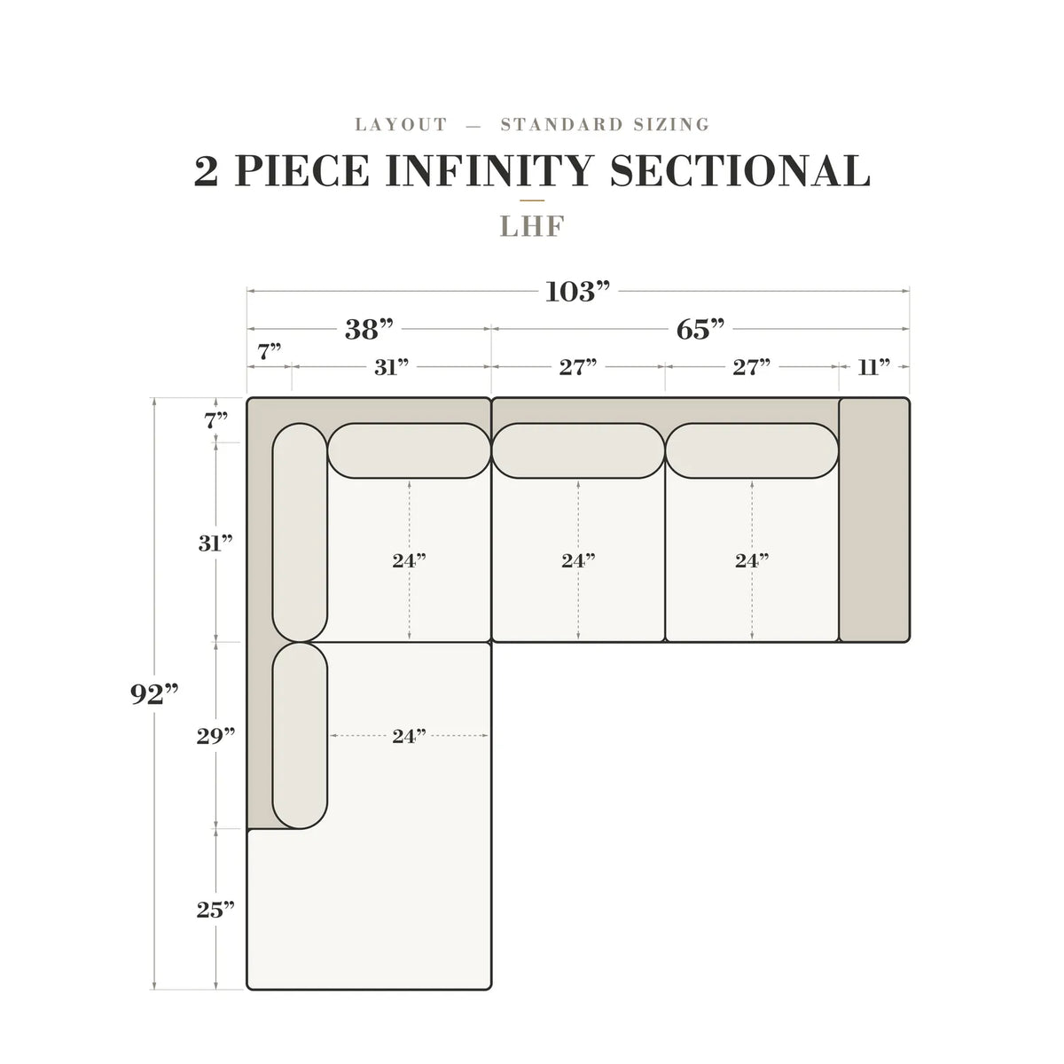 Two-Piece Infinity Sectional - Cuddle Umber - dimensions (top view) #Orientation_Left-Hand Facing