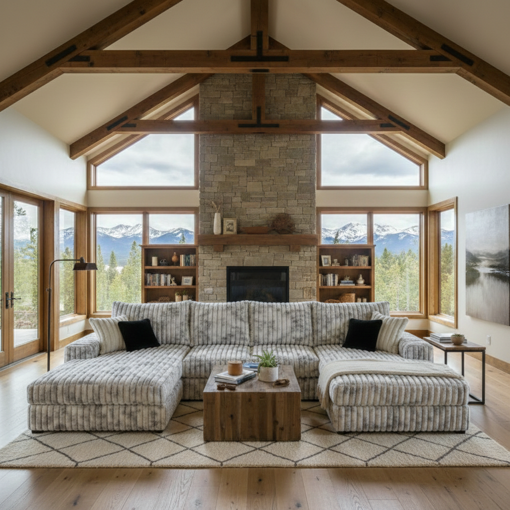 Brown oversized sectional that fills up a room to show the U-shaped and oversized sectionals collection.