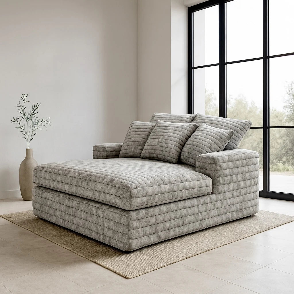 Big Wig Grey chaise lounger staged in a styled living room