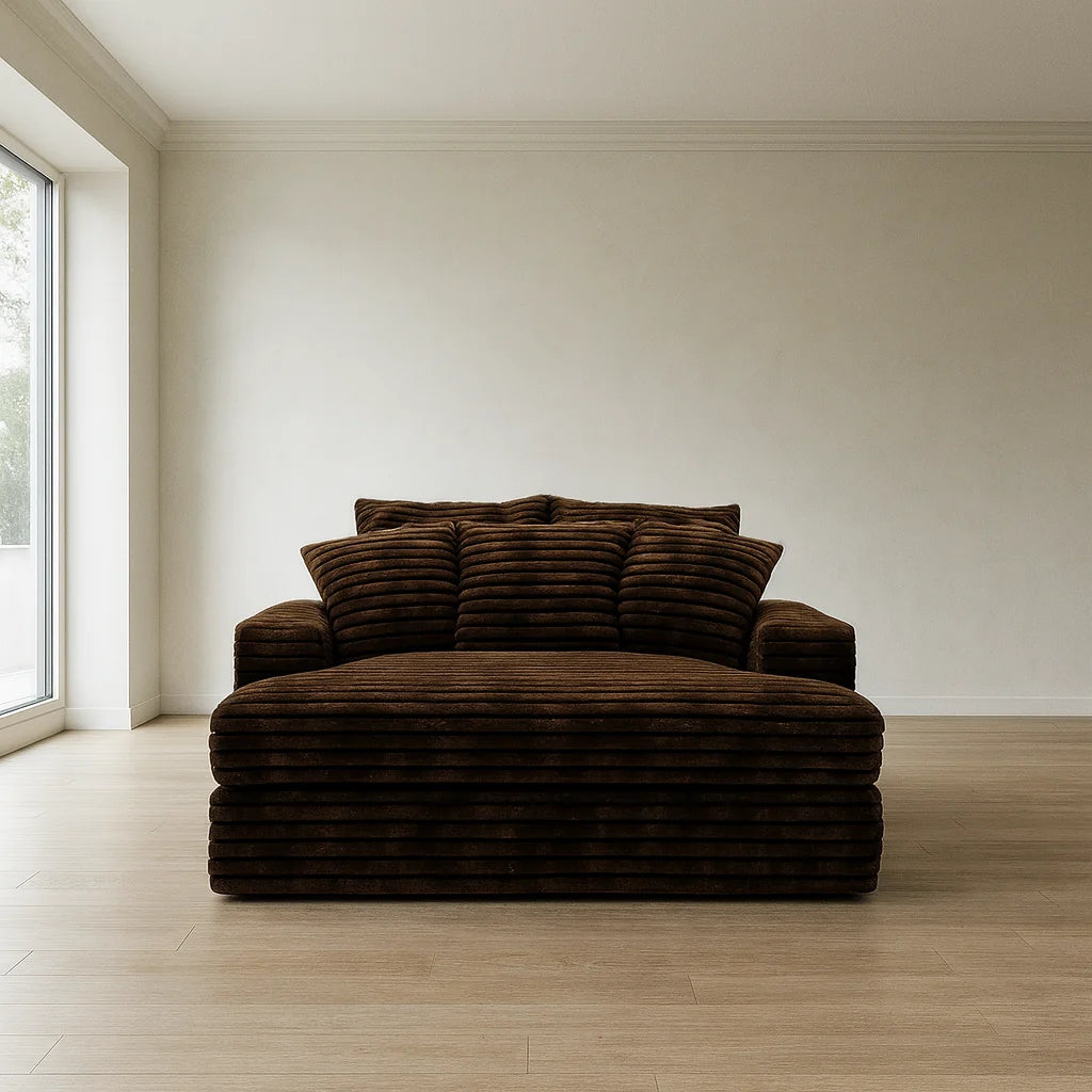 Big Wig Mocha chaise lounger staged in a styled living room