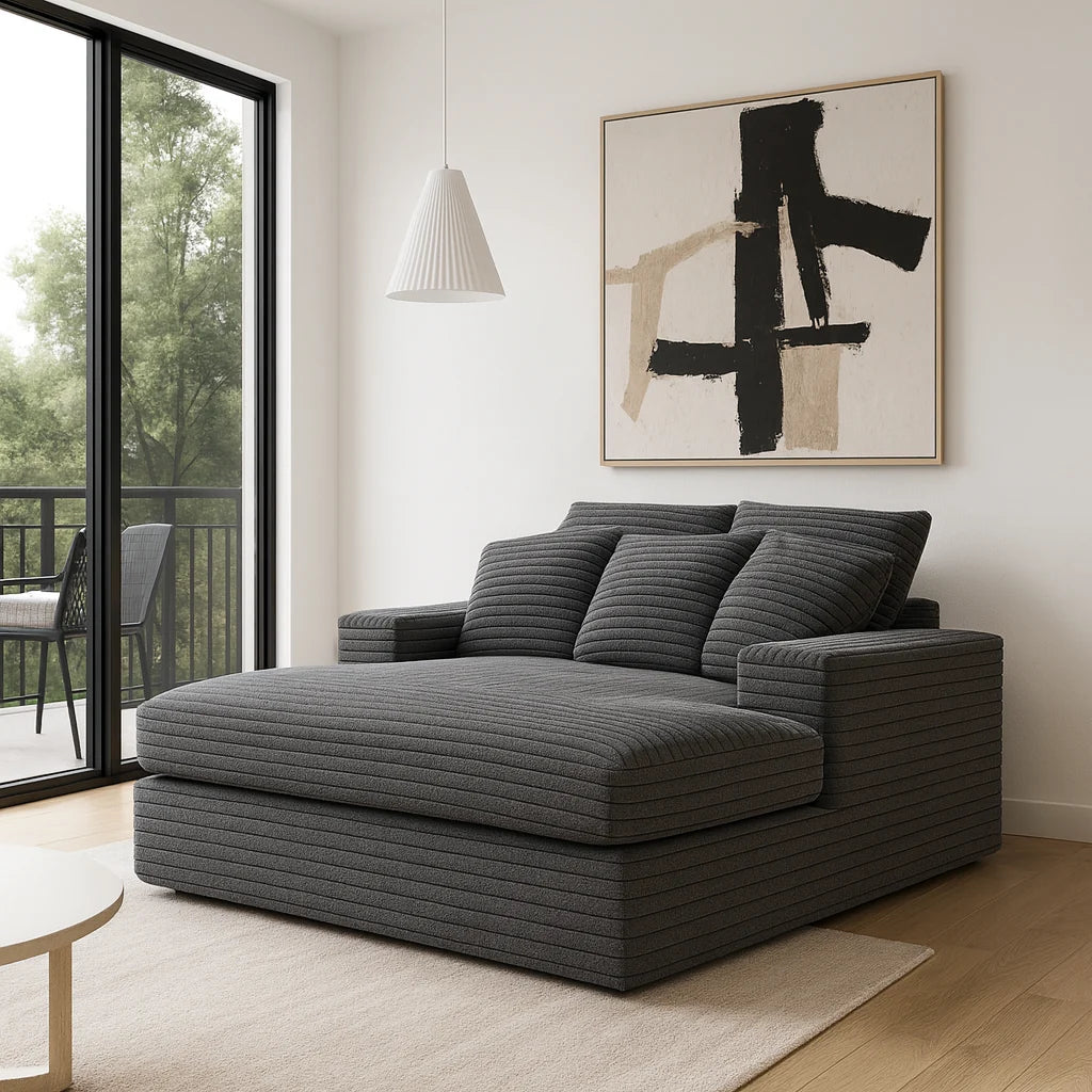 Minky Grey chaise lounger staged in a styled living room (view 2)
