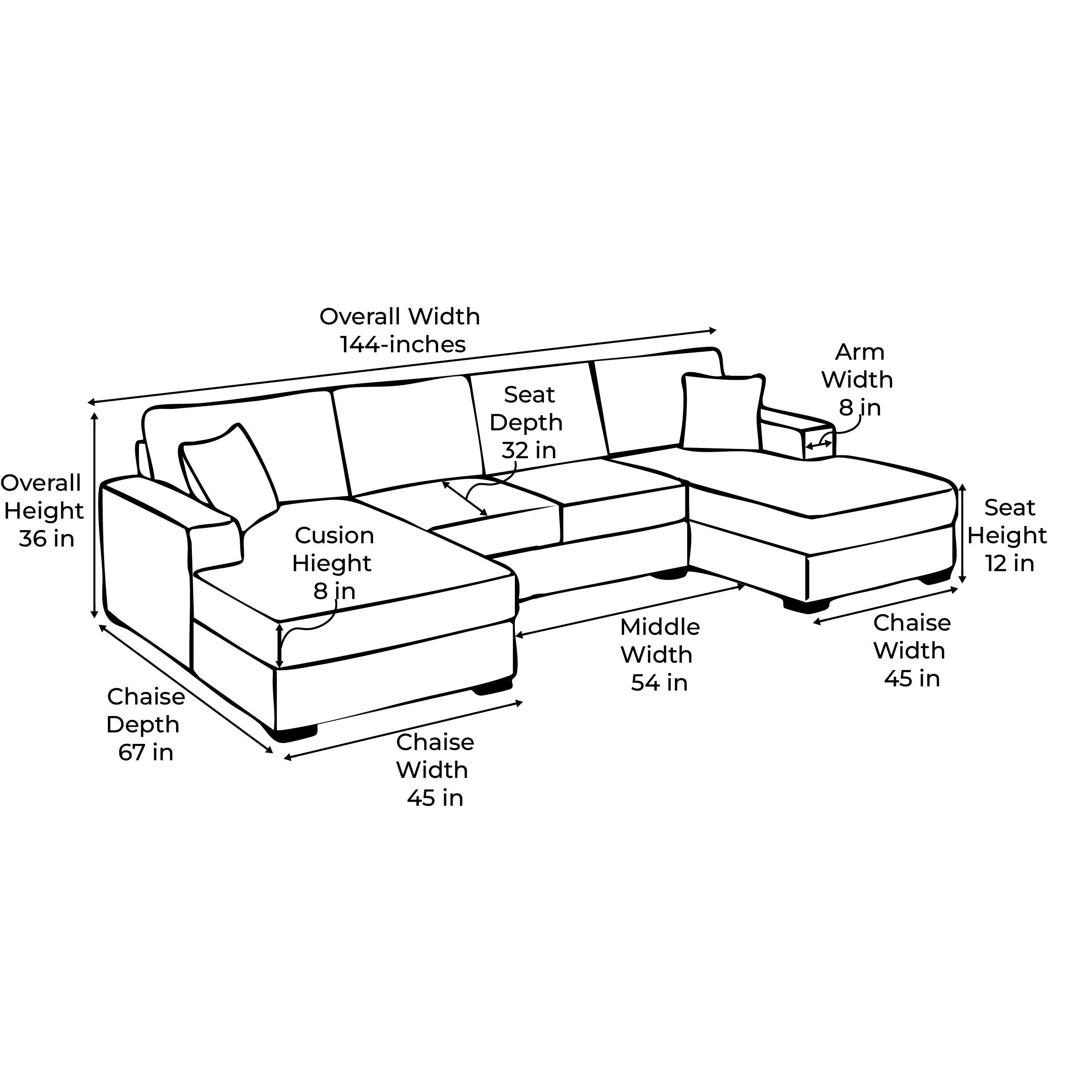 Mini-Minky Cream Three-Piece Double Chaise Sectional