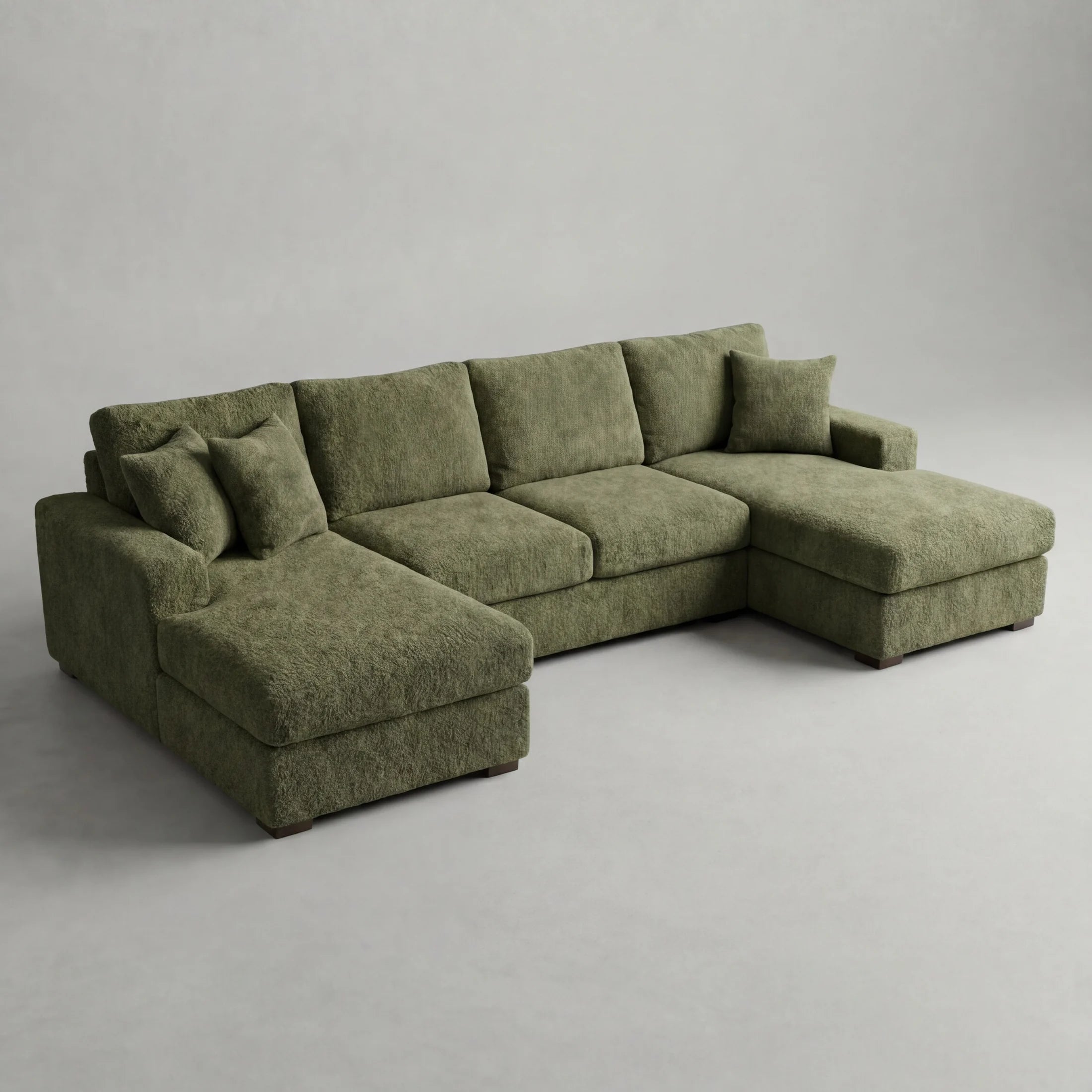 Cuddle Moss Three-Piece Double Chaise Sectional