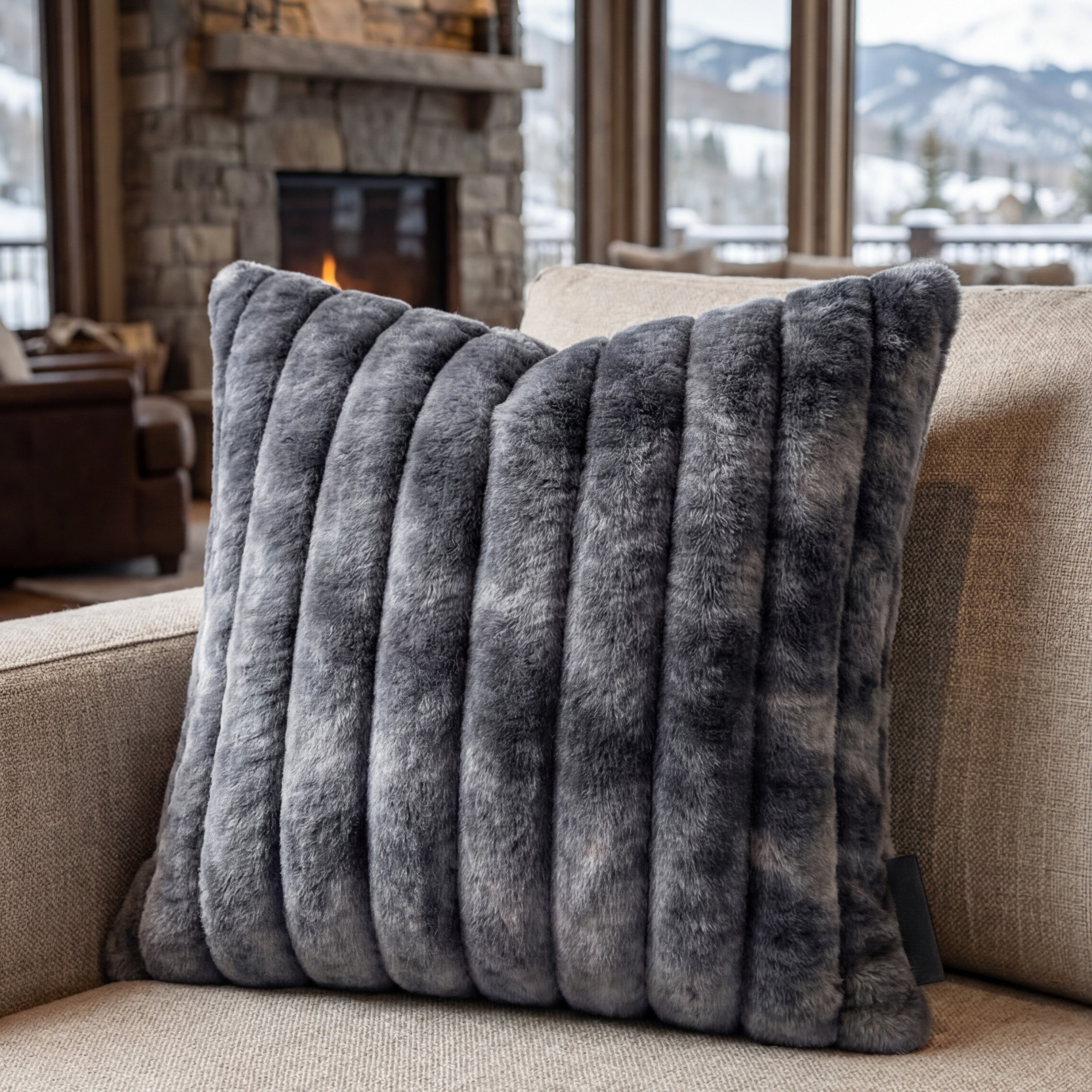 24" Big Wig Minky Charcoal Throw Pillow
