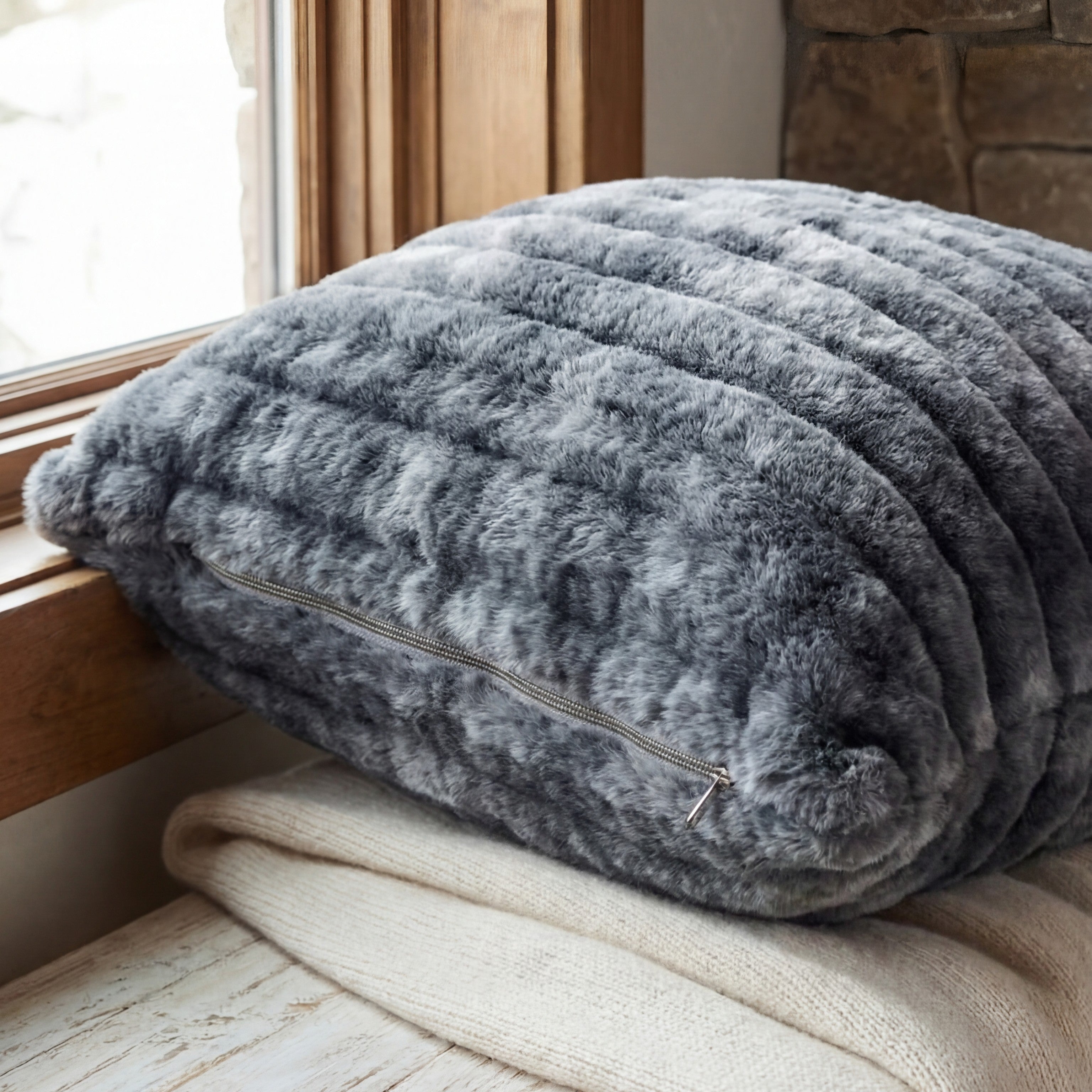 24" Big Wig Minky Charcoal Throw Pillow