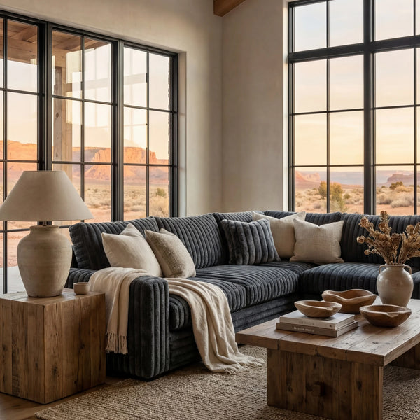 Big Wig Charcoal two-piece sectional staged in a styled living room (view 4)