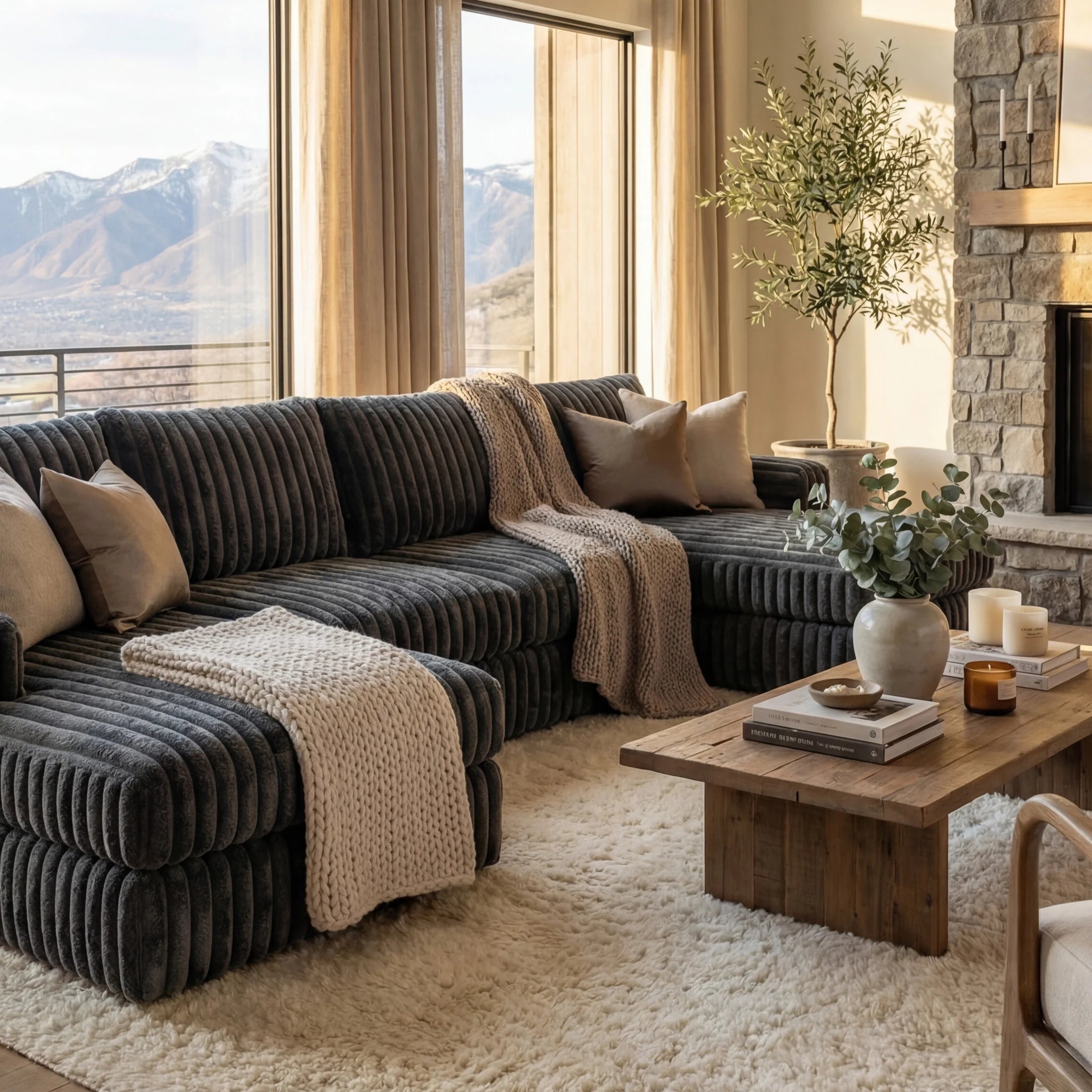 Big Wig Charcoal Three-Piece Double Chaise Sectional