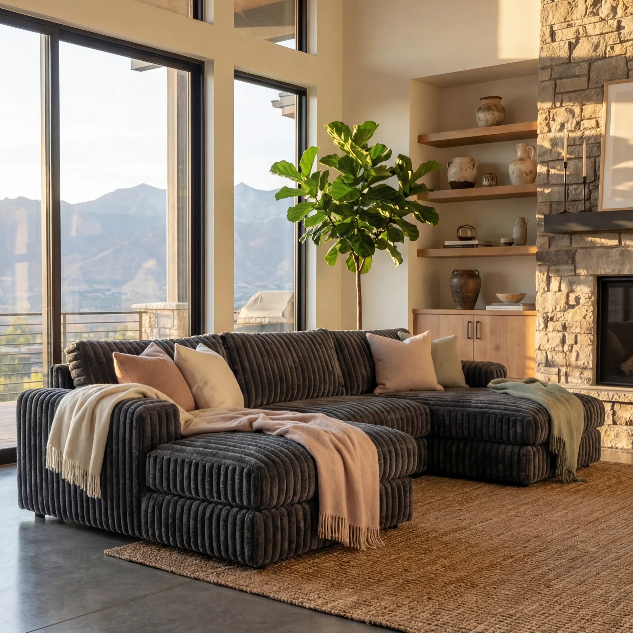 Big Wig Charcoal Three-Piece Double Chaise Sectional
