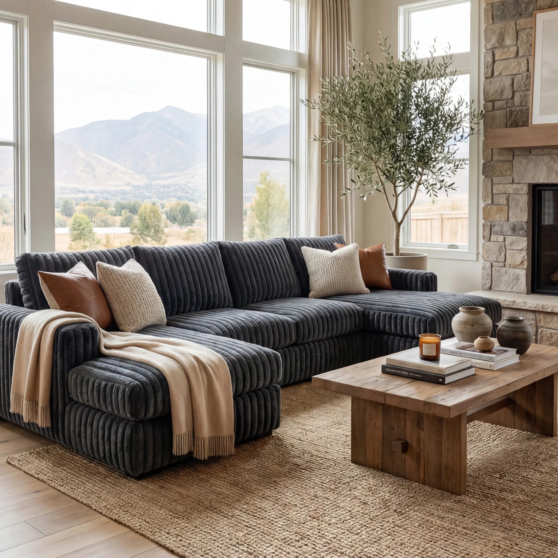 Big Wig Charcoal Three-Piece Double Chaise Sectional