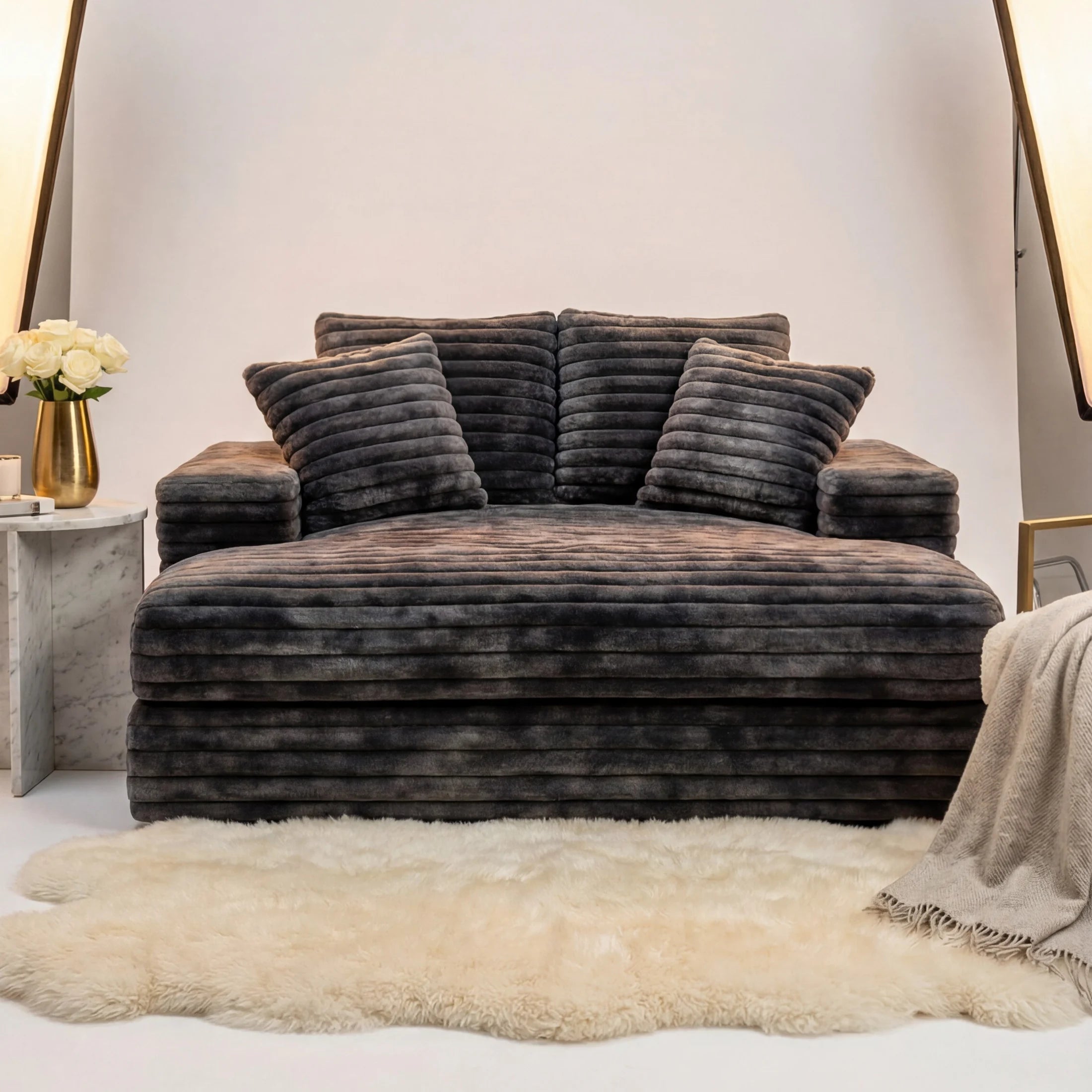 Big Wig Charcoal chaise lounger staged in a styled living room (view 10)