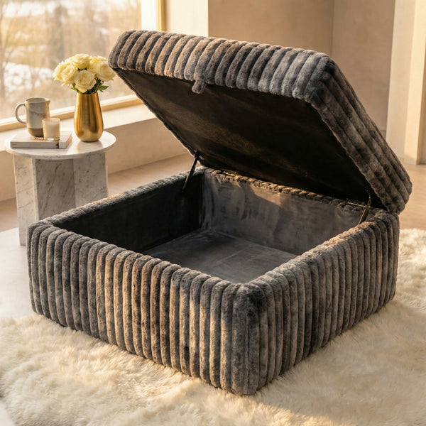 Big Wig Charcoal Ottoman Square